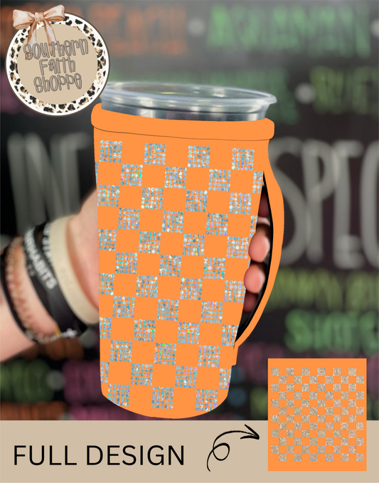 ORANGE CHECKERED | RHINESTONE KOOZIE