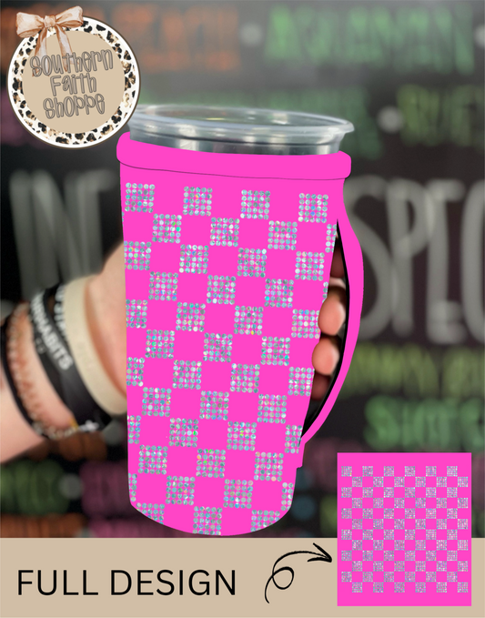 PINK CHECKERED | RHINESTONE KOOZIE