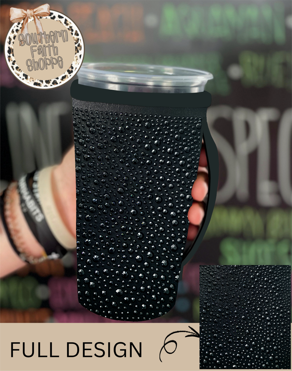 BLACK ON BLACK | 32oz RHINESTONE KOOZIE