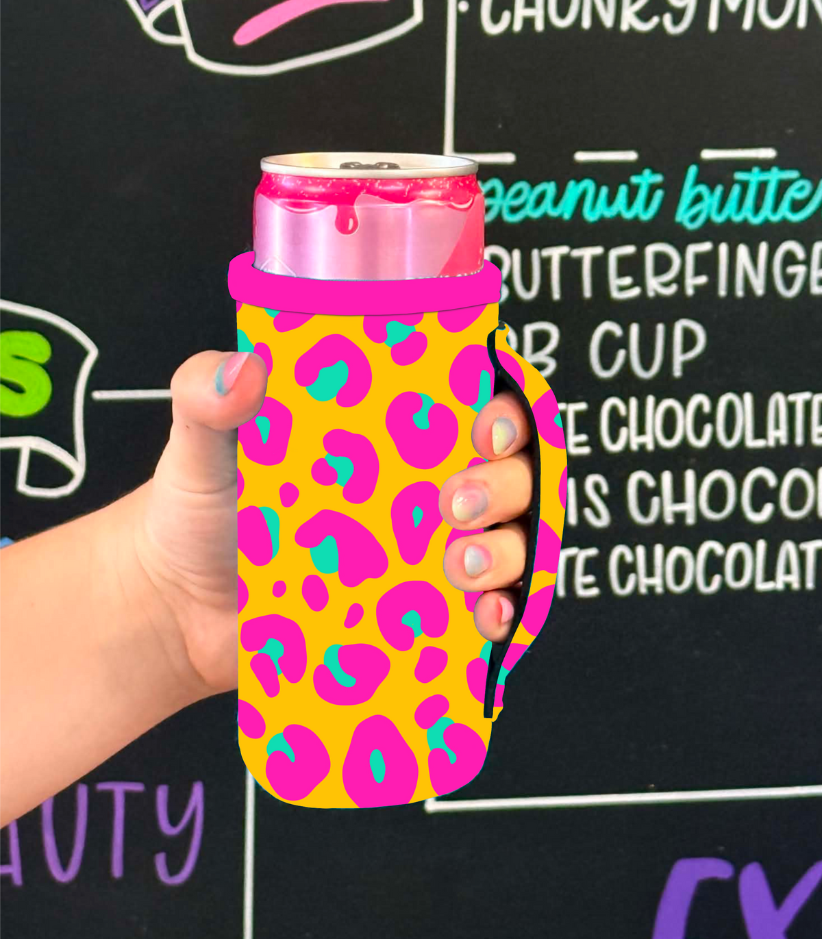 PINK AND ORANGE LEOPARD | SLIM CAN KOOZIE