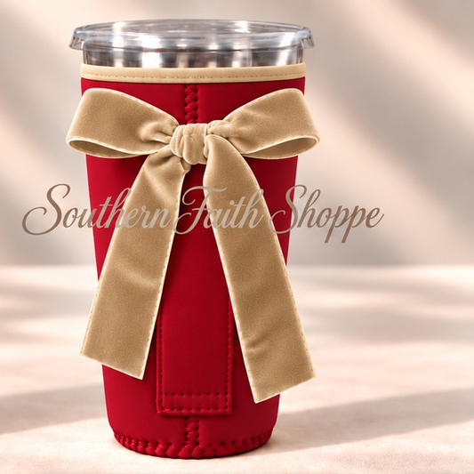 RED W/CHAMPAGNE VELVET RIBBON | 32oz RIBBON KOOZIE