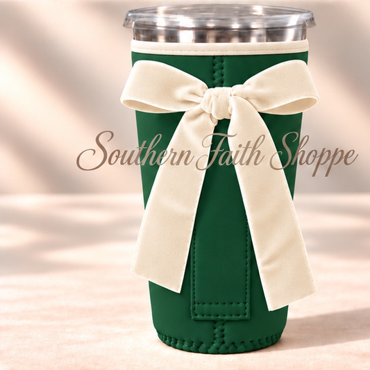 GREEN W/CREAM VELVET RIBBON | 32oz RIBBON KOOZIE
