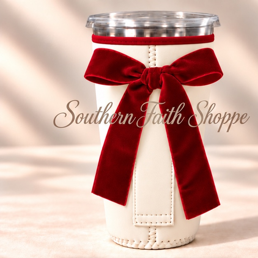 CREAM W/RED VELVET RIBBON | 32oz RIBBON KOOZIE