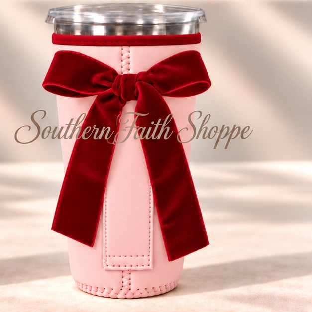 PINK W/RED VELVET RIBBON | 32oz RIBBON KOOZIE