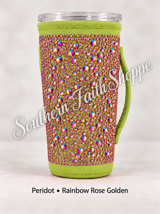 GREEN W/RAINBOW RHINESTONES| 32oz RHINESTONE KOOZIE
