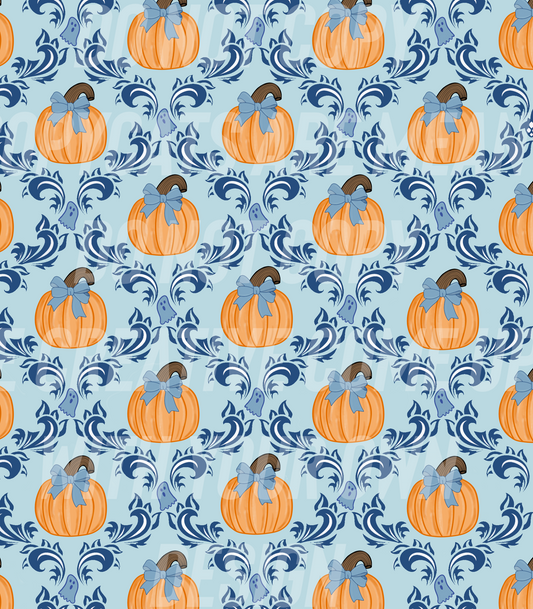 Pumpkins and Ghosts on Damask (Tea Cup Sized)