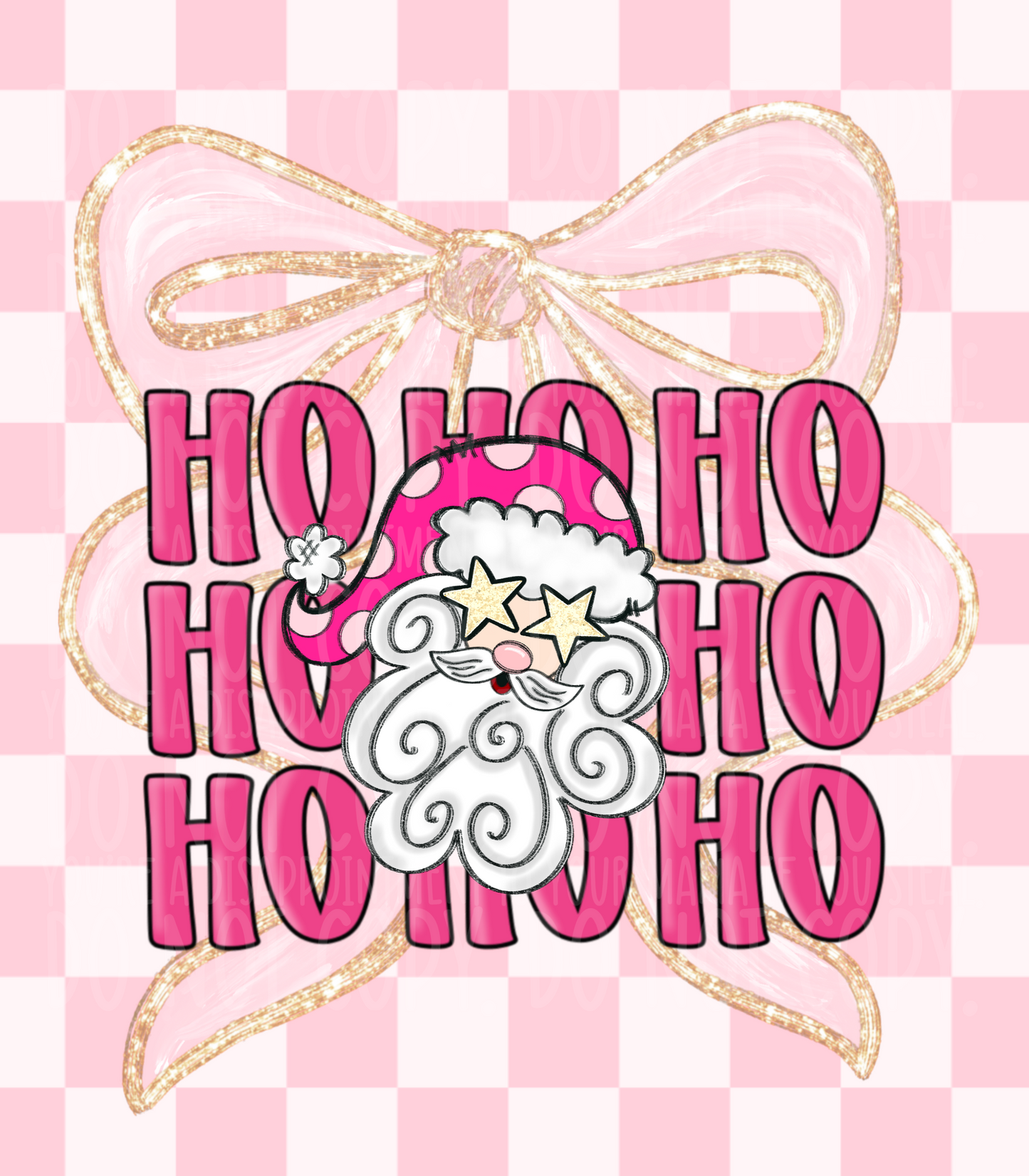 Ho Ho Ho with Ribbon and checkers (Tea Cup Sized)