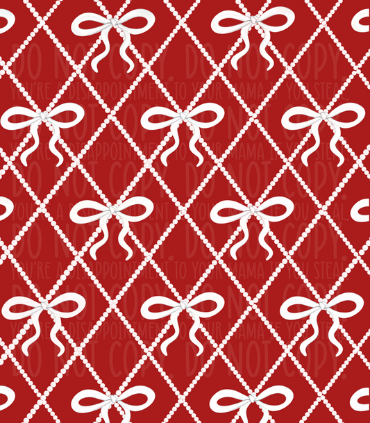 Red and Pearl Christmas ribbon (Shake Tea Cup Sized)