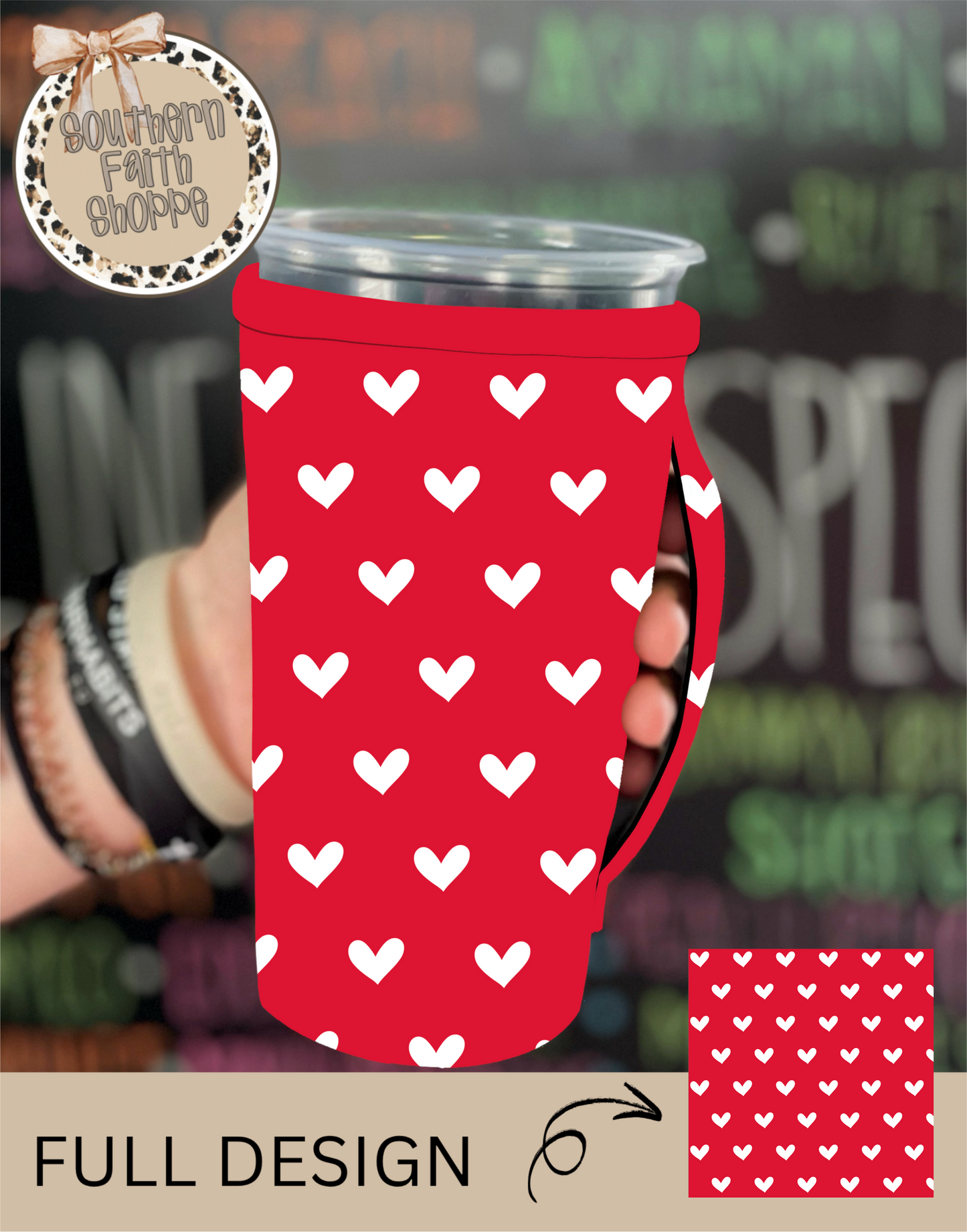 Red with white hearts (Tea Cup Sized)