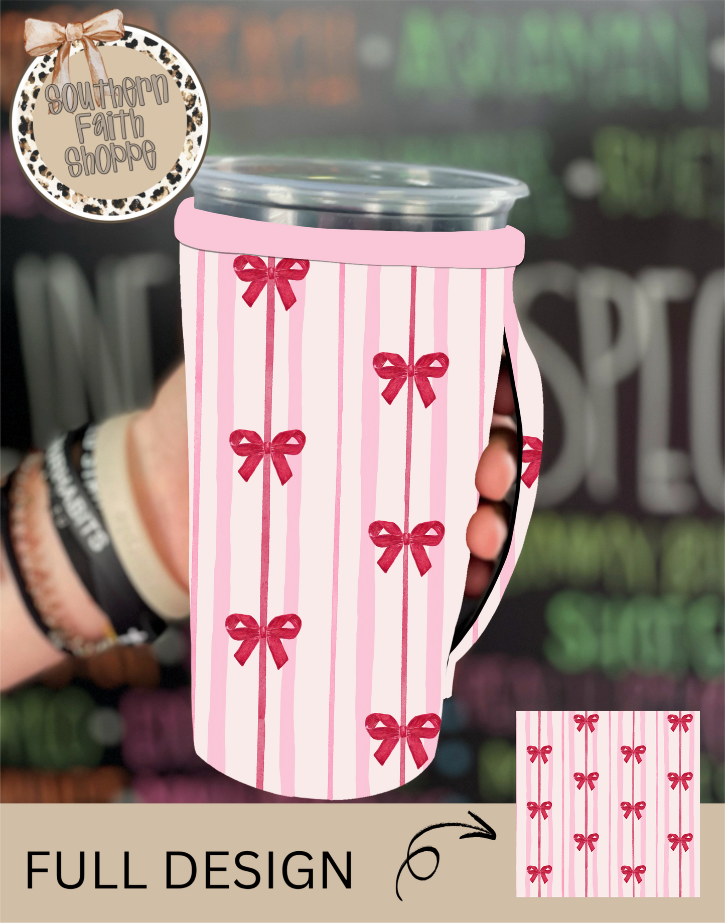 Pink stripes w/ Red Bows (Tea Cup Sized)