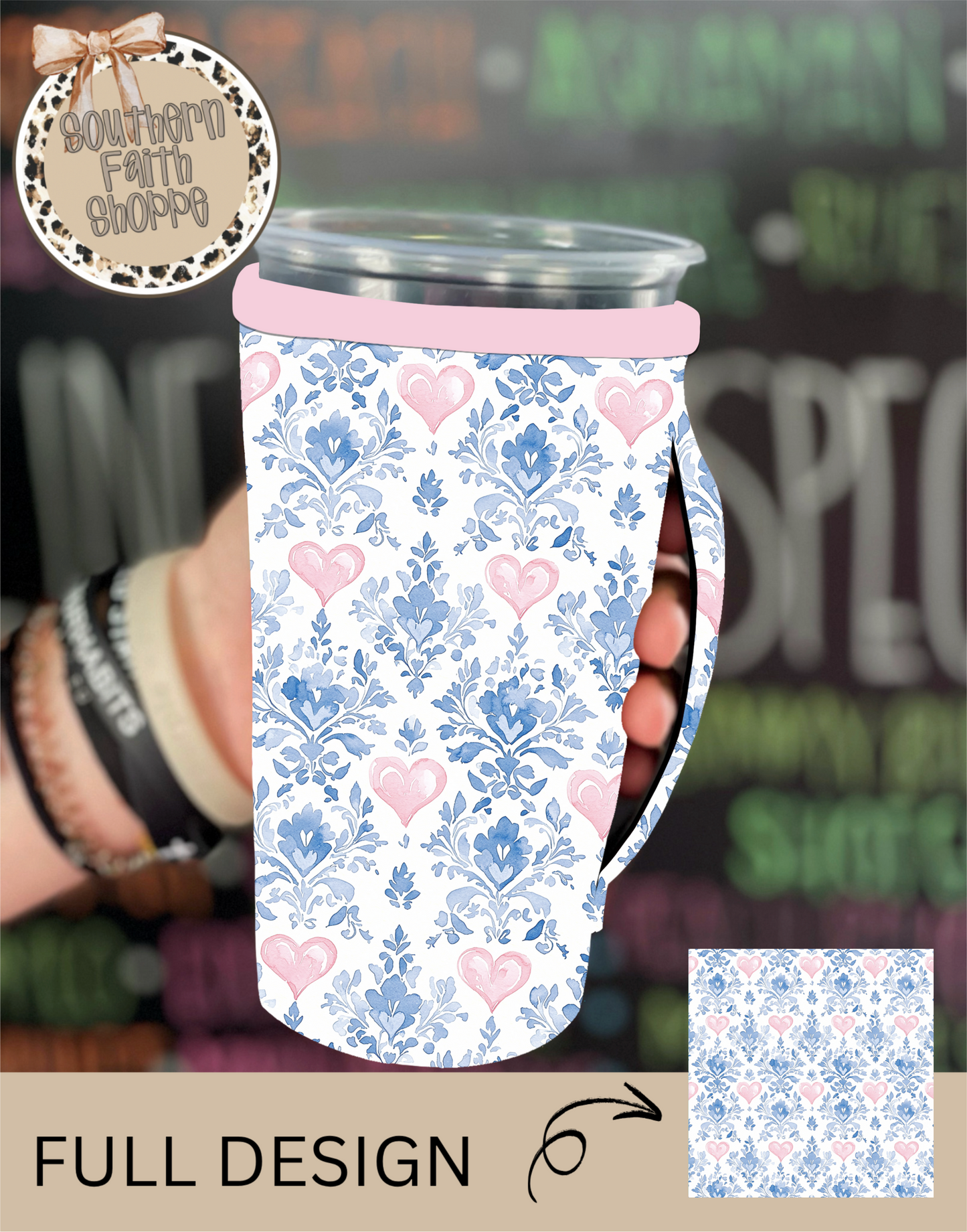 Pink and Blue Heart Toile (Tea Cup Sized