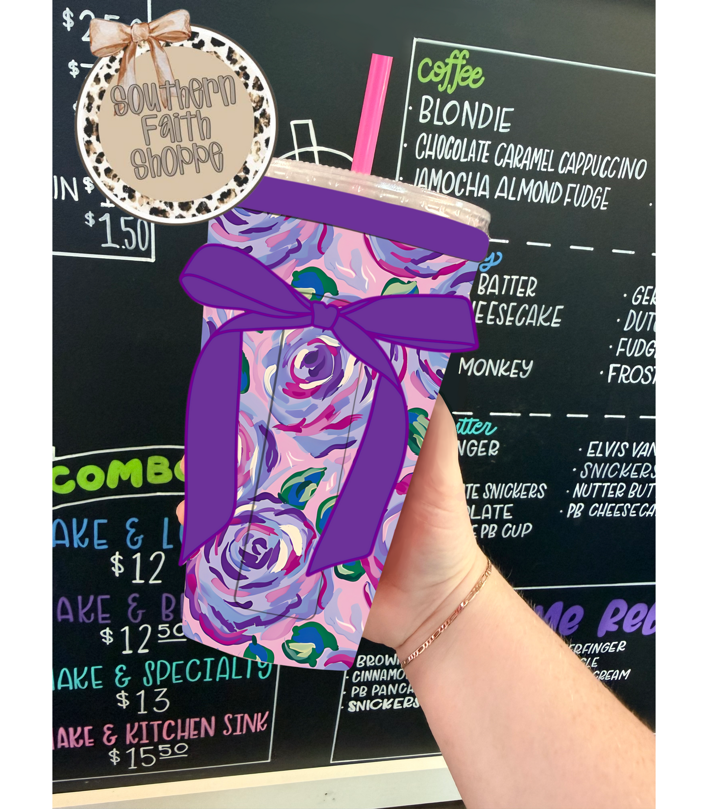 PURPLE PAINTED ROSES | RIBBON TEA KOOZIE