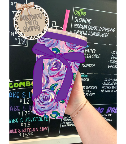 PURPLE PAINTED ROSES | RIBBON TEA KOOZIE