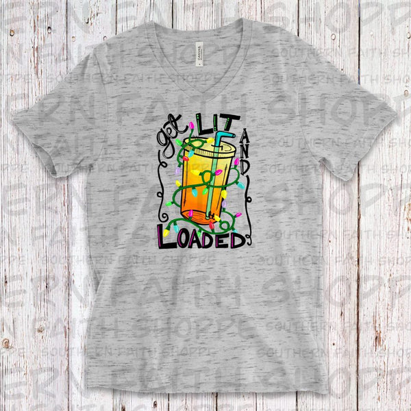 V-neck "Lit and Loaded" shirt