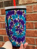 Teal and purple tie dye with Leopard print (Tea Cup Sized)