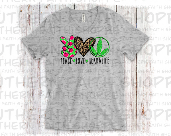 V-neck "Peace Love Herbalife" shirt